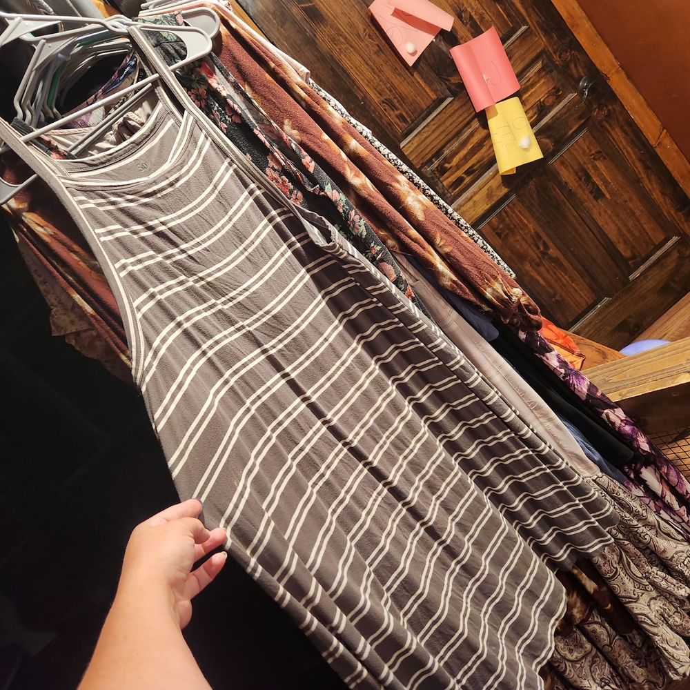 SO Dusty Olive and White Striped Dress